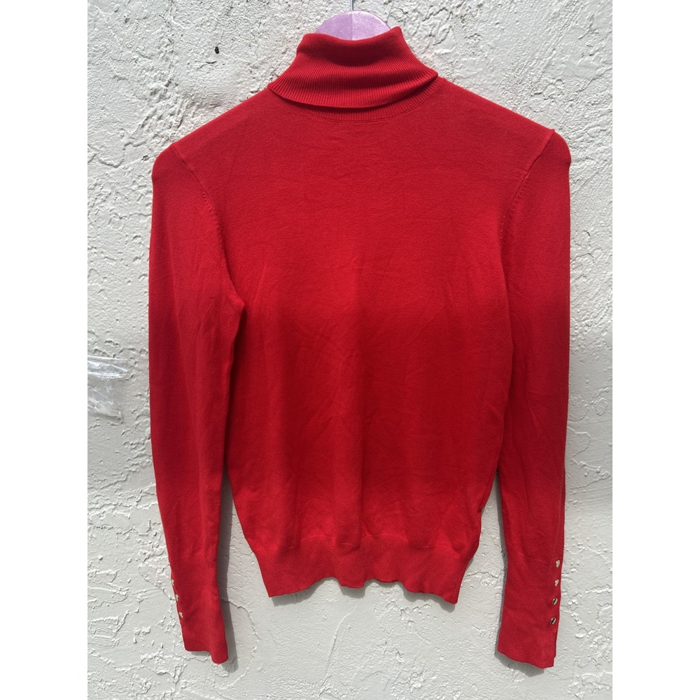 Zara Red Turtleneck Sweater Gold Button Cuff Knit Top Small